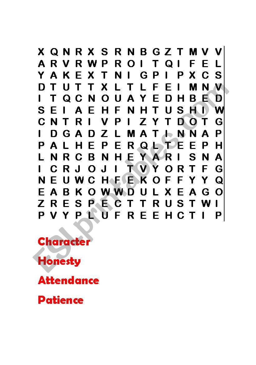 attitude-word puzzle worksheet