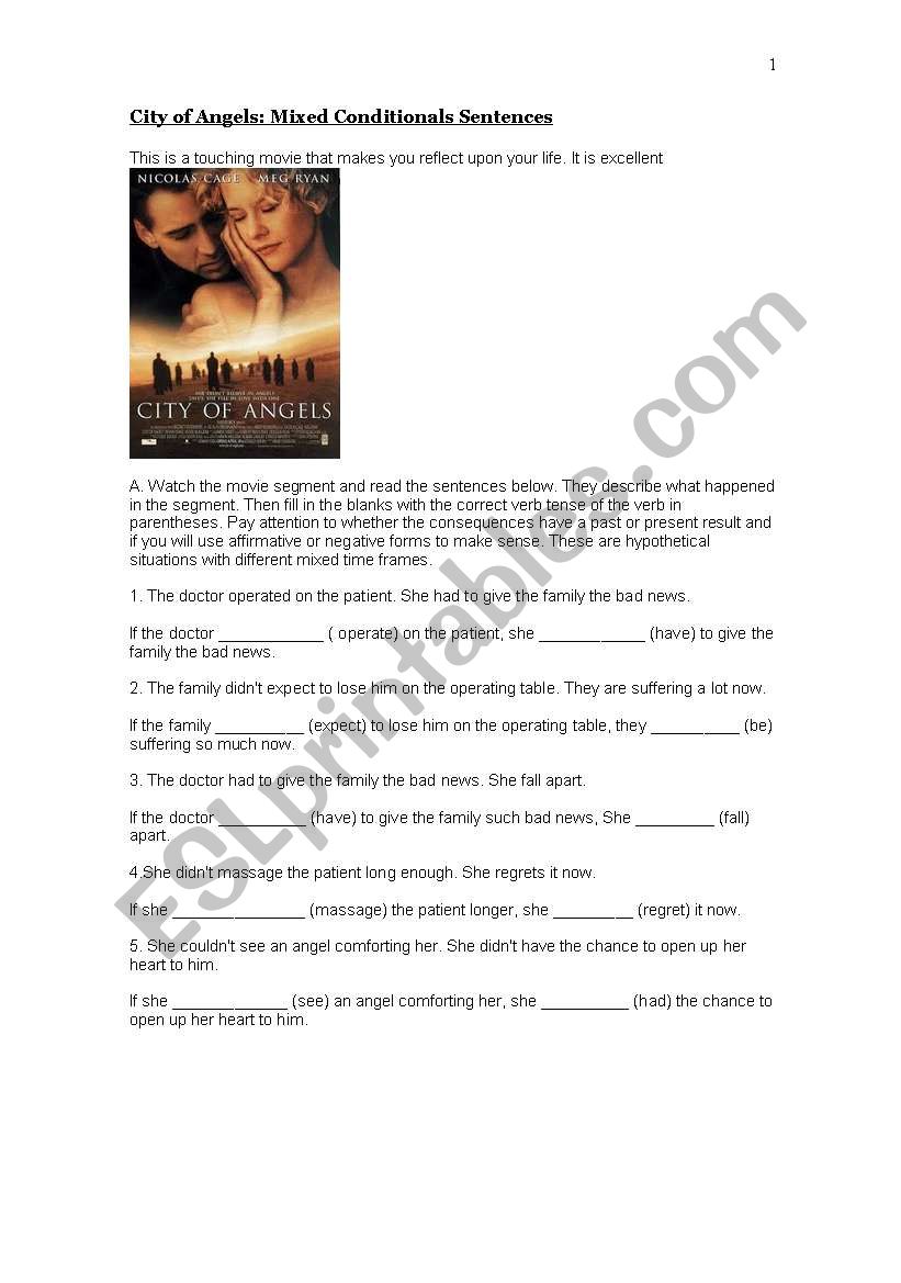 City of angels worksheet