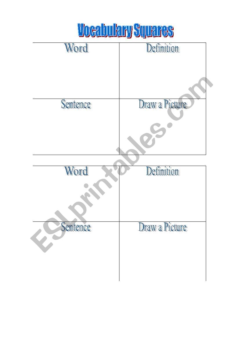 English worksheets: Vocabulary Squares
