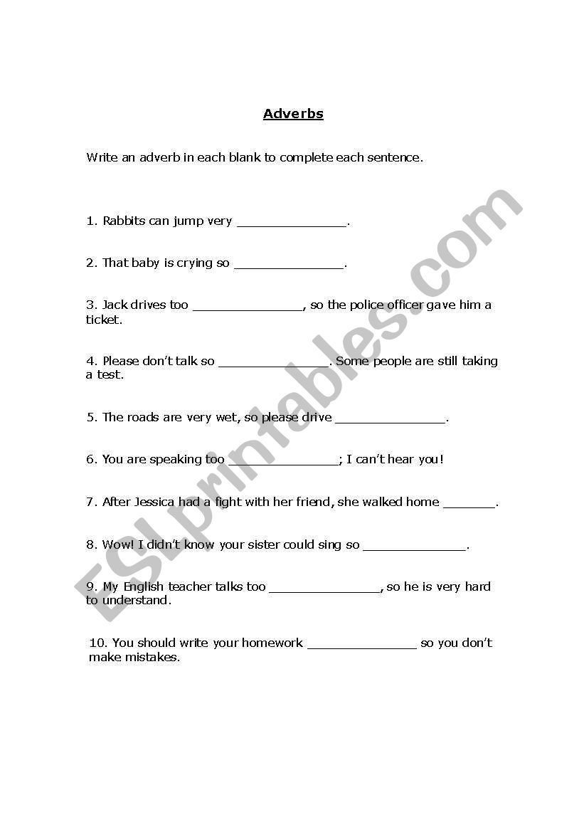 Adverbs Ks3 Worksheet