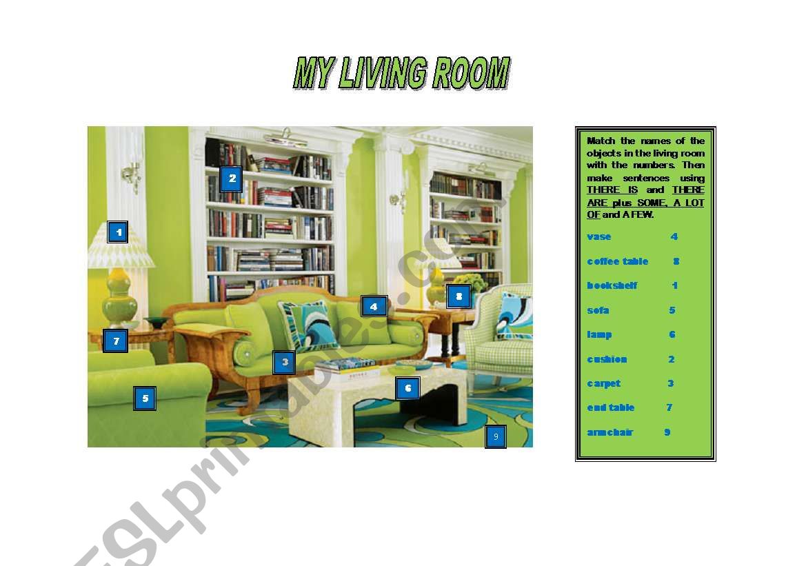 MY LIVING ROOM ESL Worksheet By Frany72   463690 1 MY LIVING ROOM 