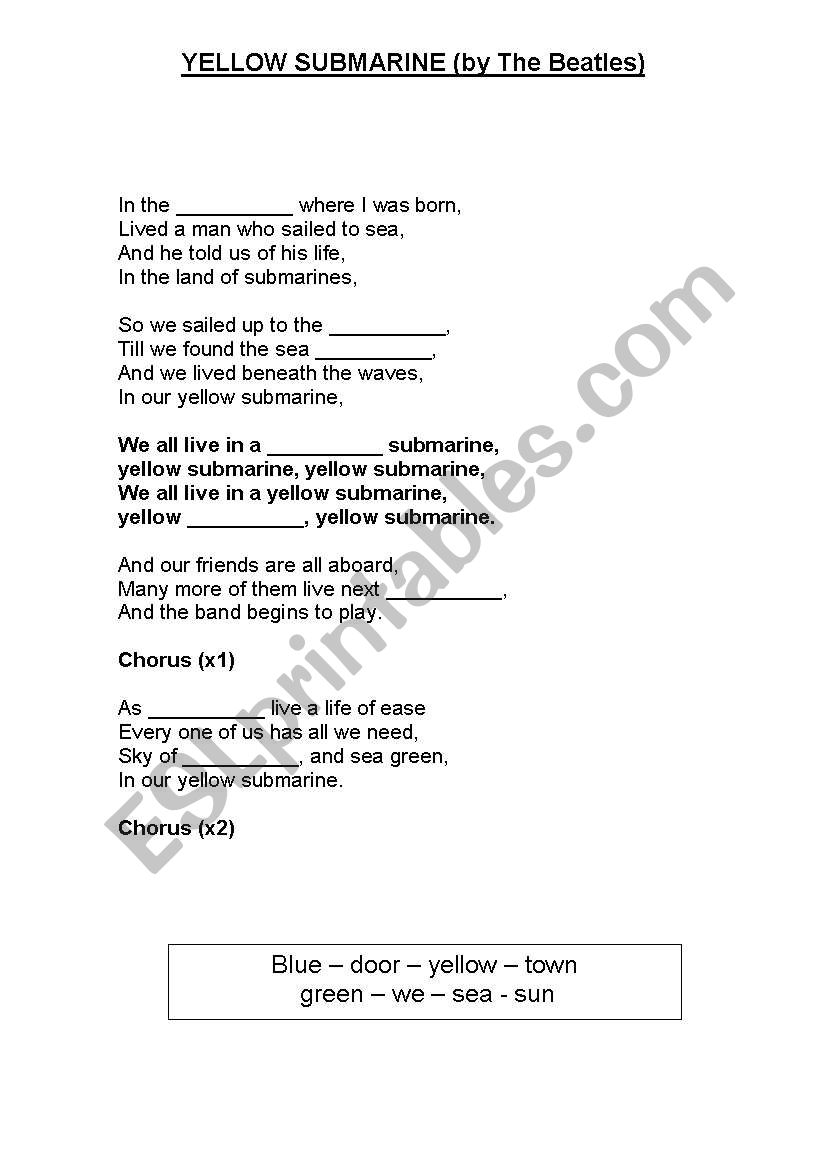 Download English worksheets: Yellow submarine by The Beatles