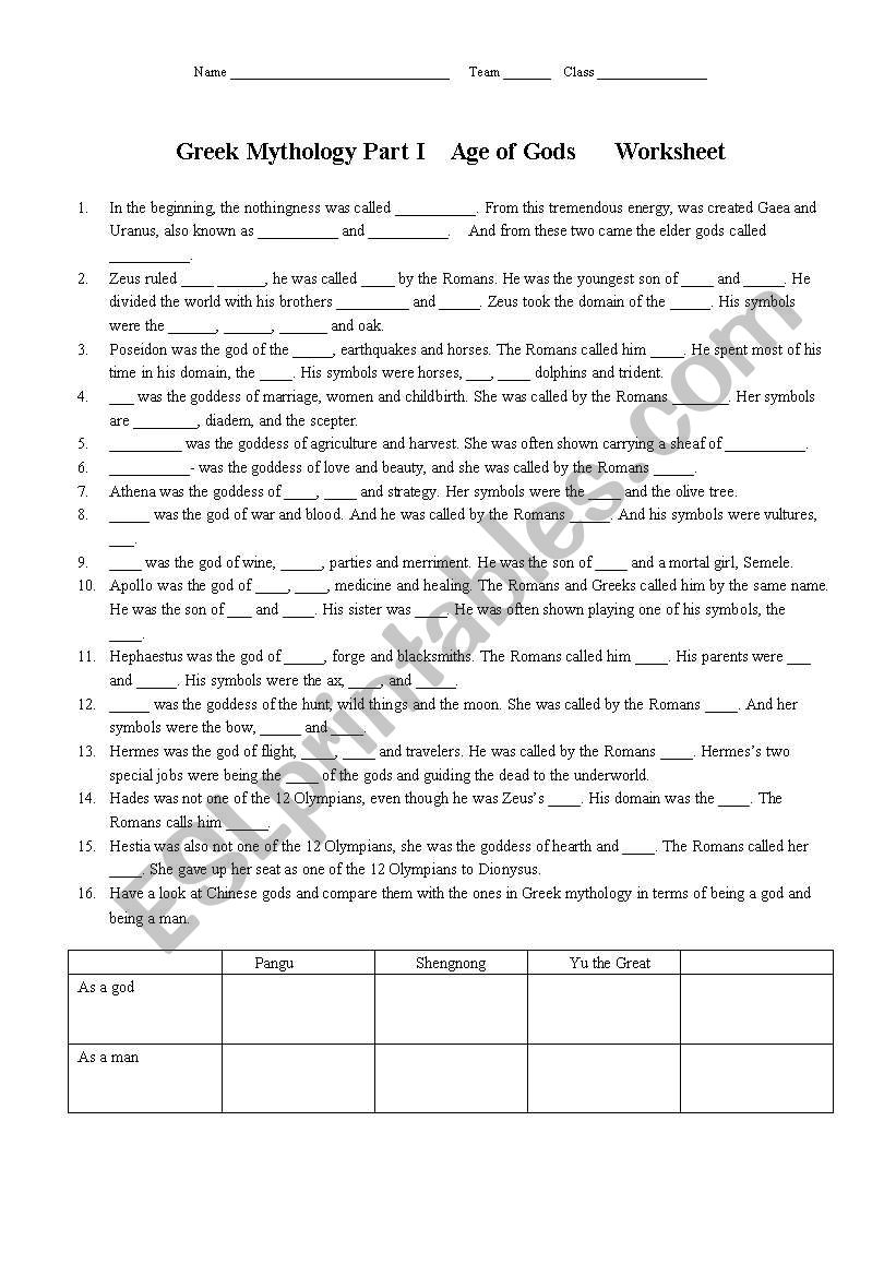 age of gods worksheet