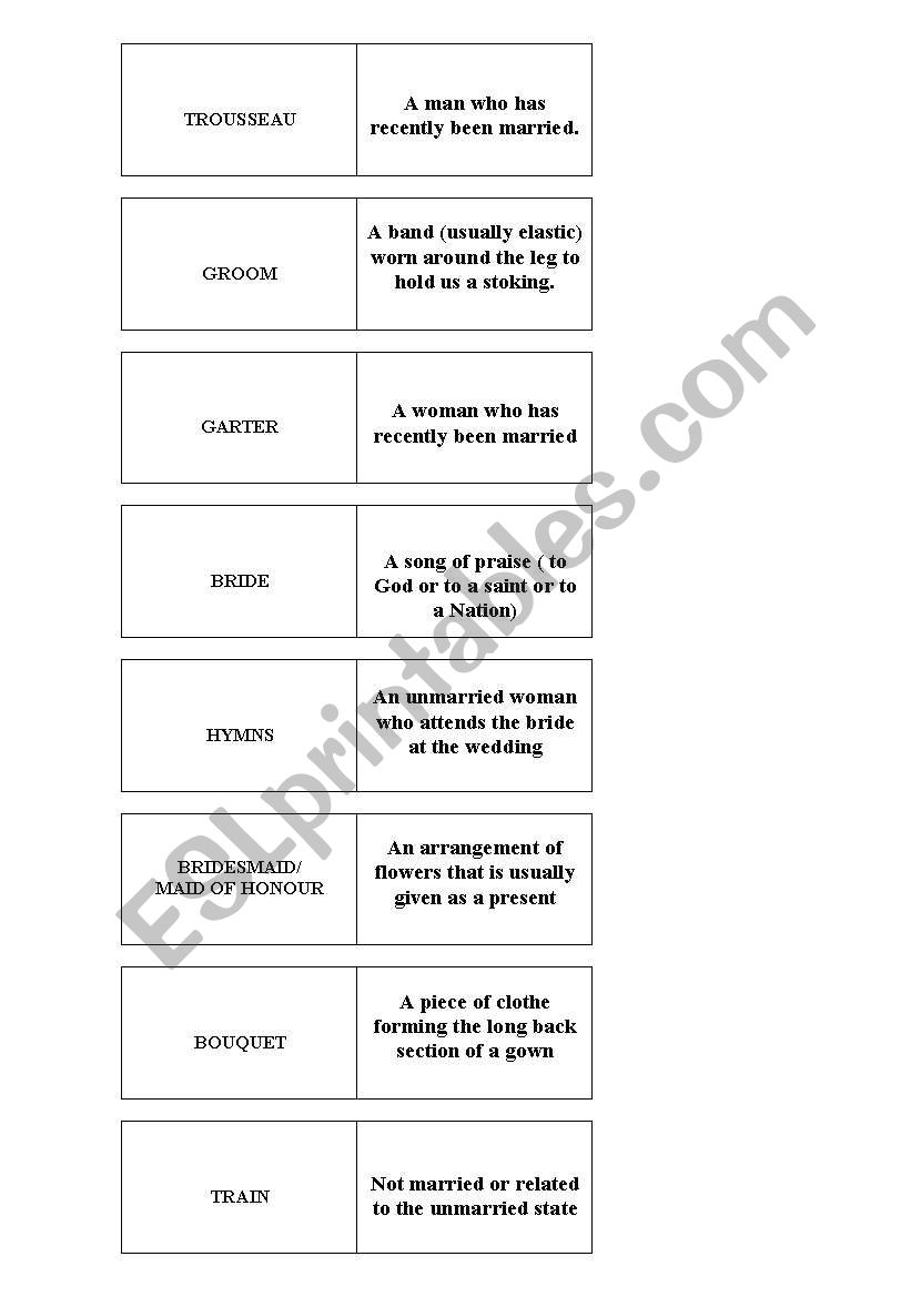 WEDDING DOMINO worksheet