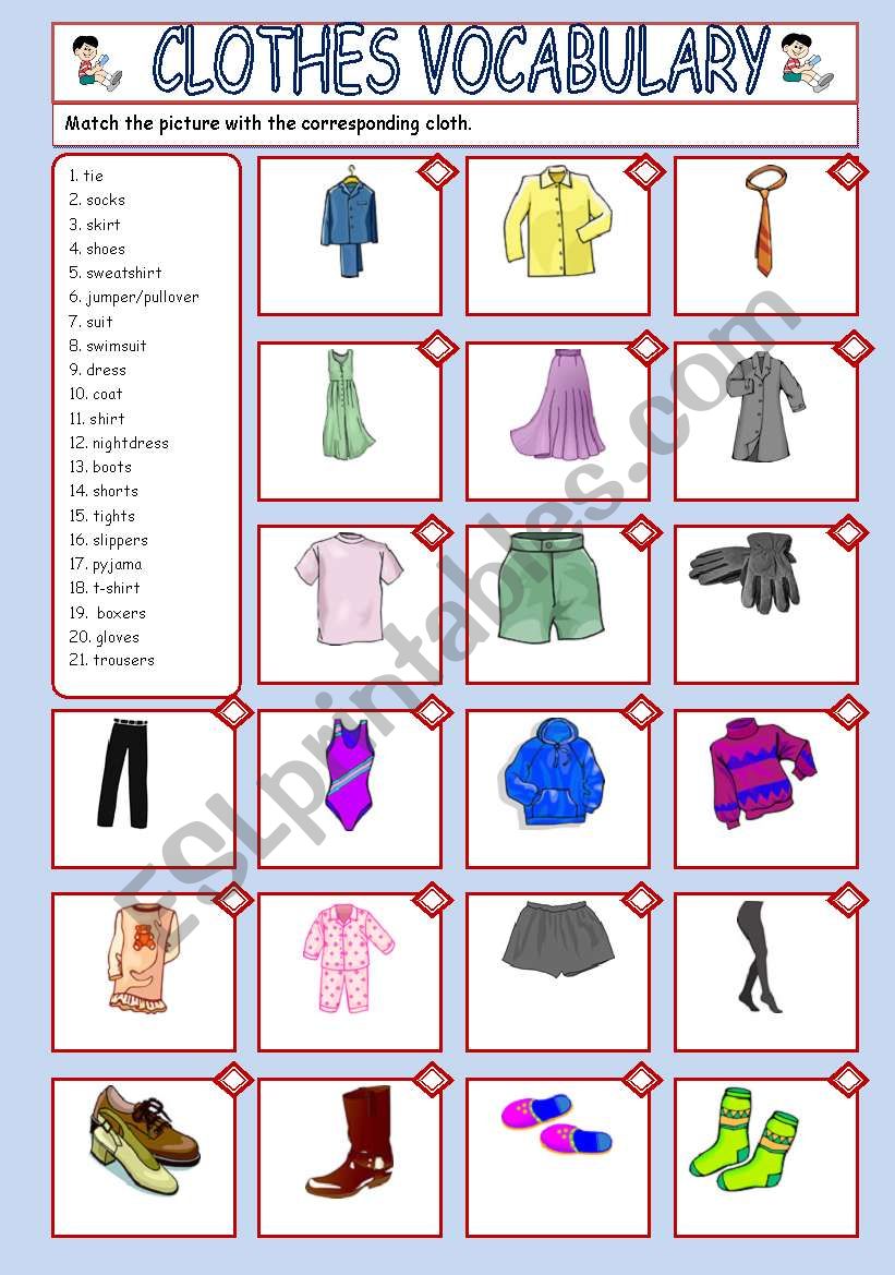 CLOTHES VOCABULARY - ESL worksheet by aycamind