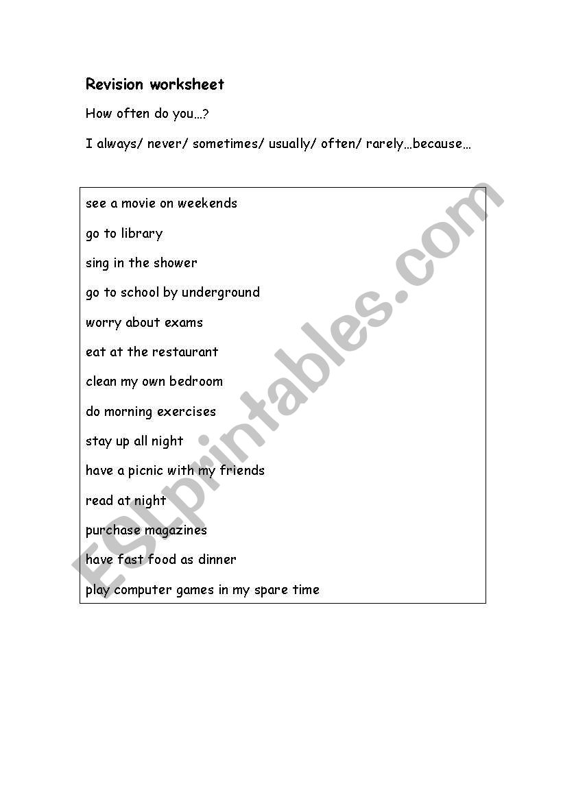 frequency worksheet