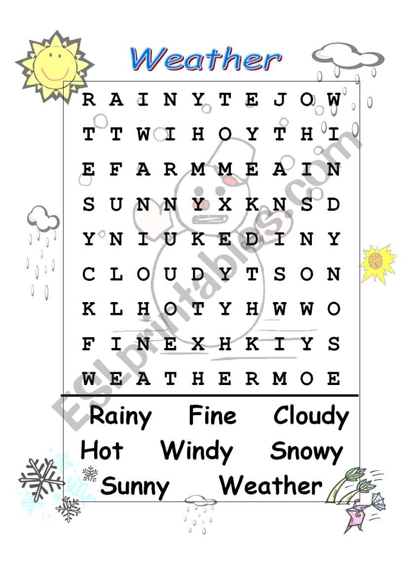 Weather Wordsearch ESL Worksheet By Celiamc