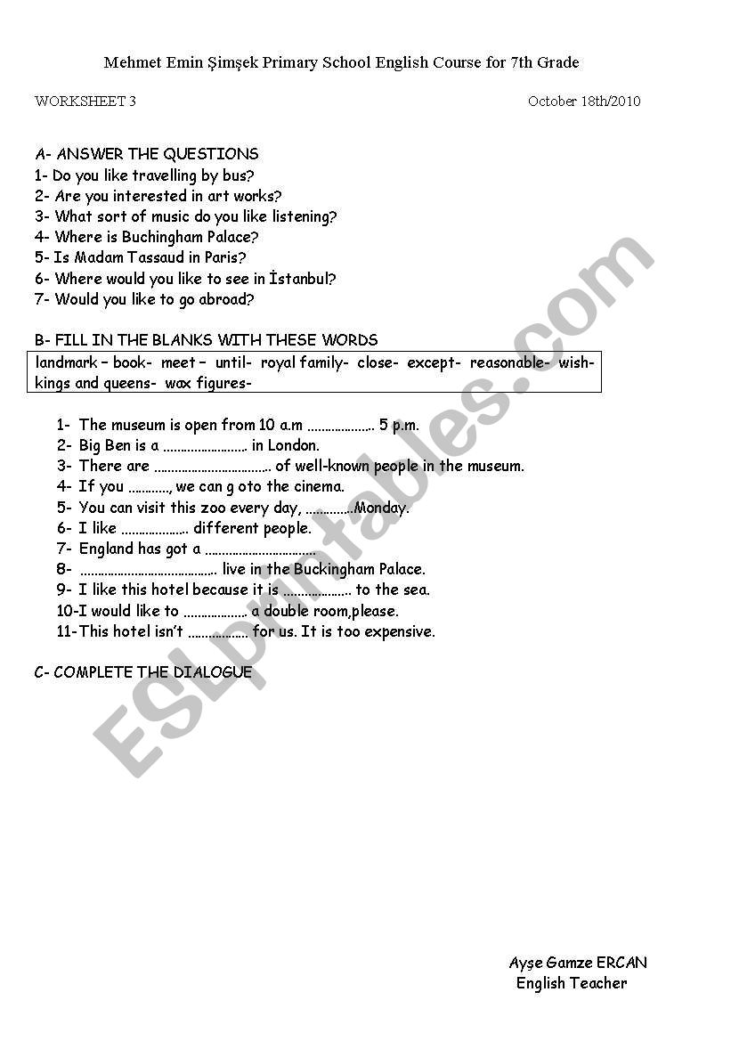 travelling worksheet