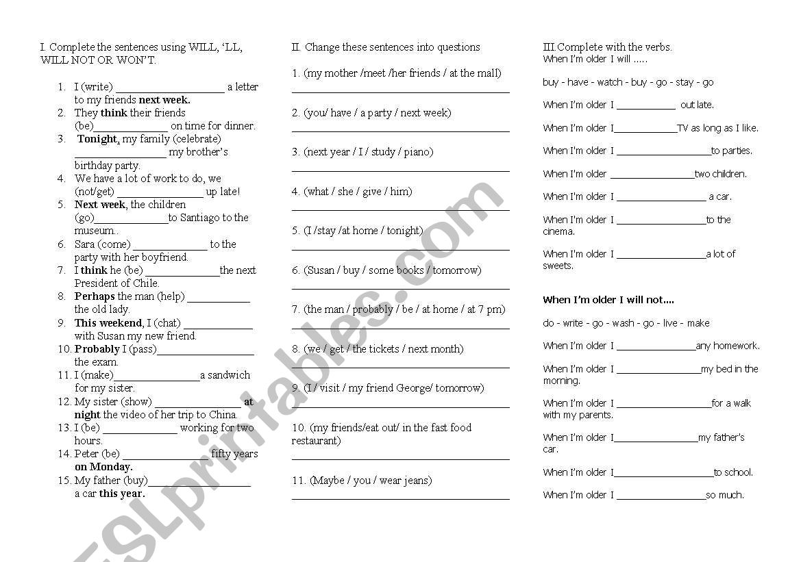 future exercise worksheet