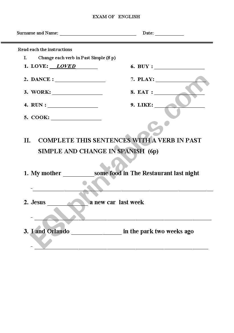 examen  worksheet