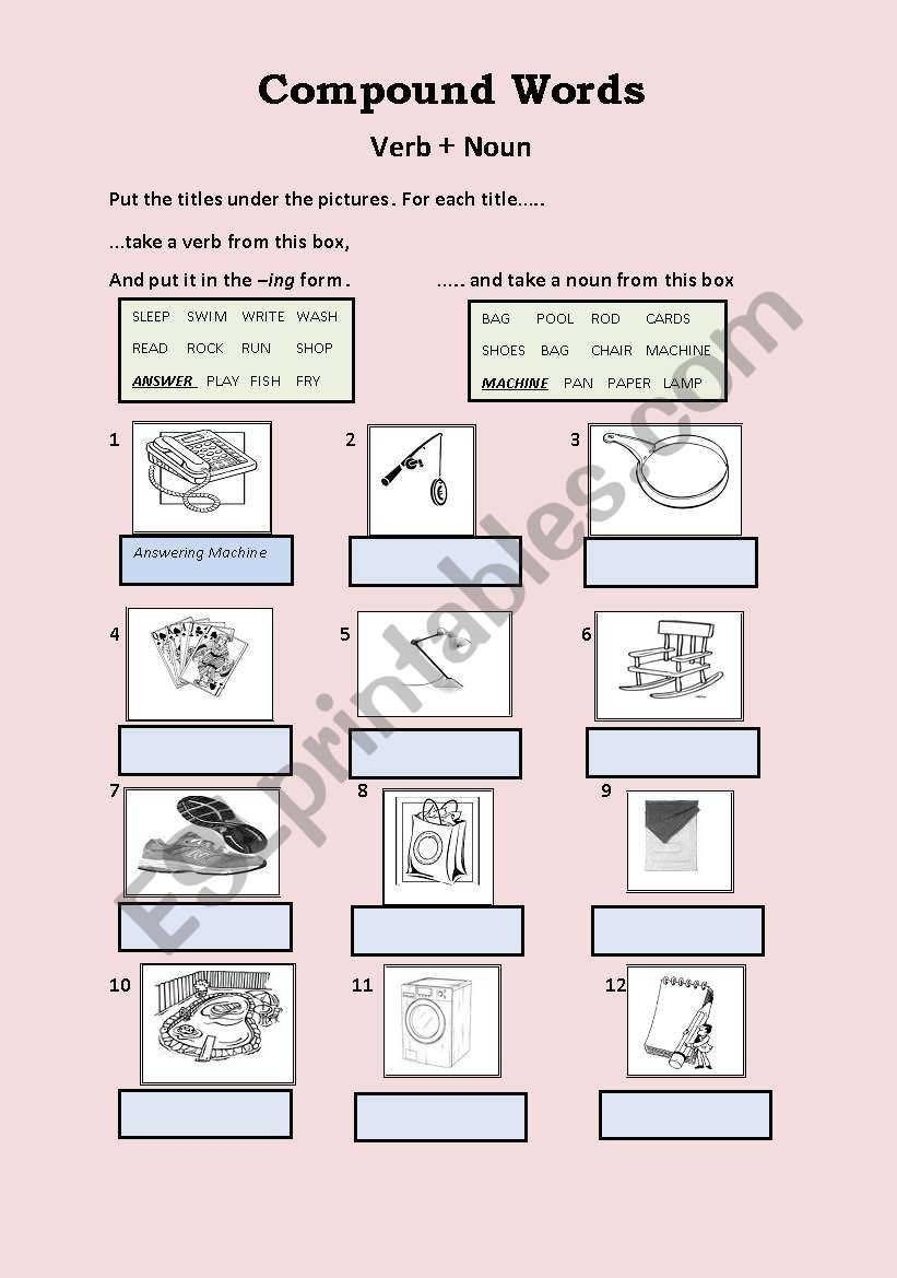 English worksheets: Compound Words ´VERB + NOUN´