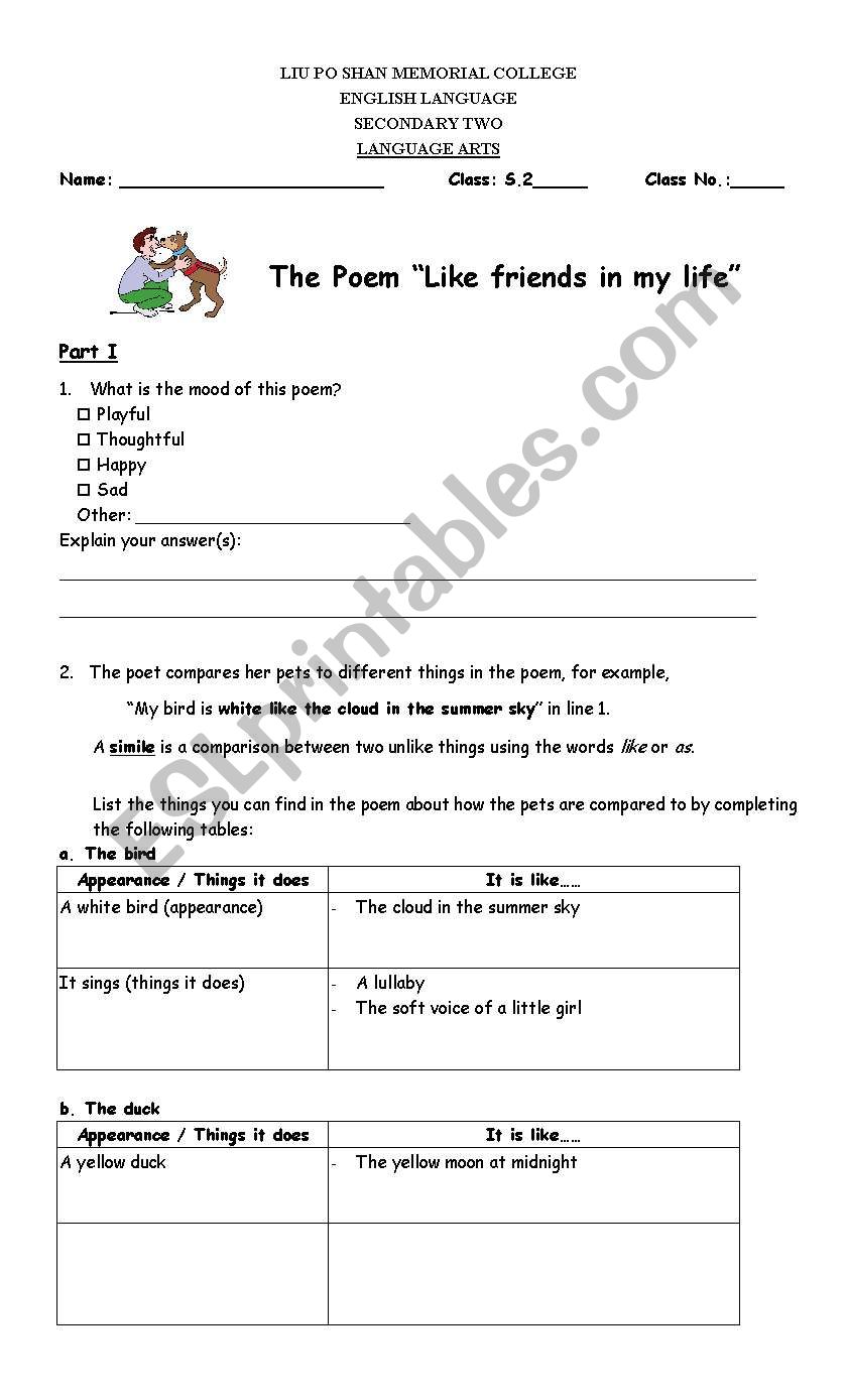 Similes worksheet