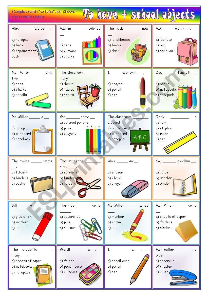 To have + school objects – vocabulary and grammar activity *editable ...