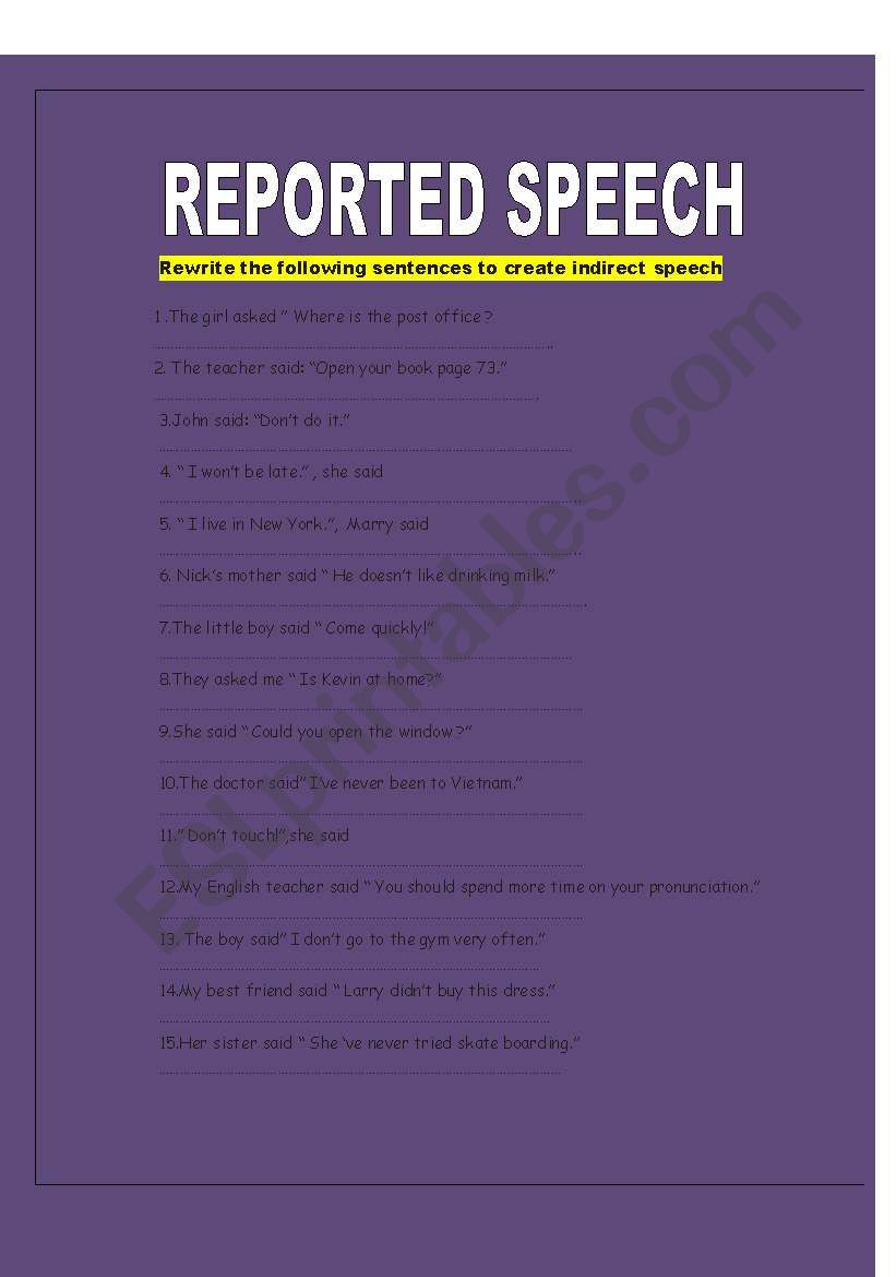 reported speech worksheet