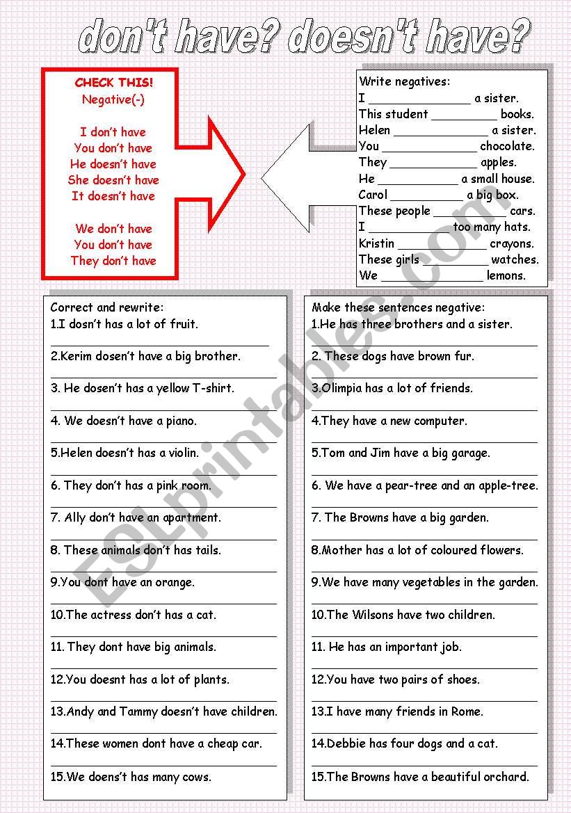 don´t have-doesn´t have - ESL worksheet by sictireala8