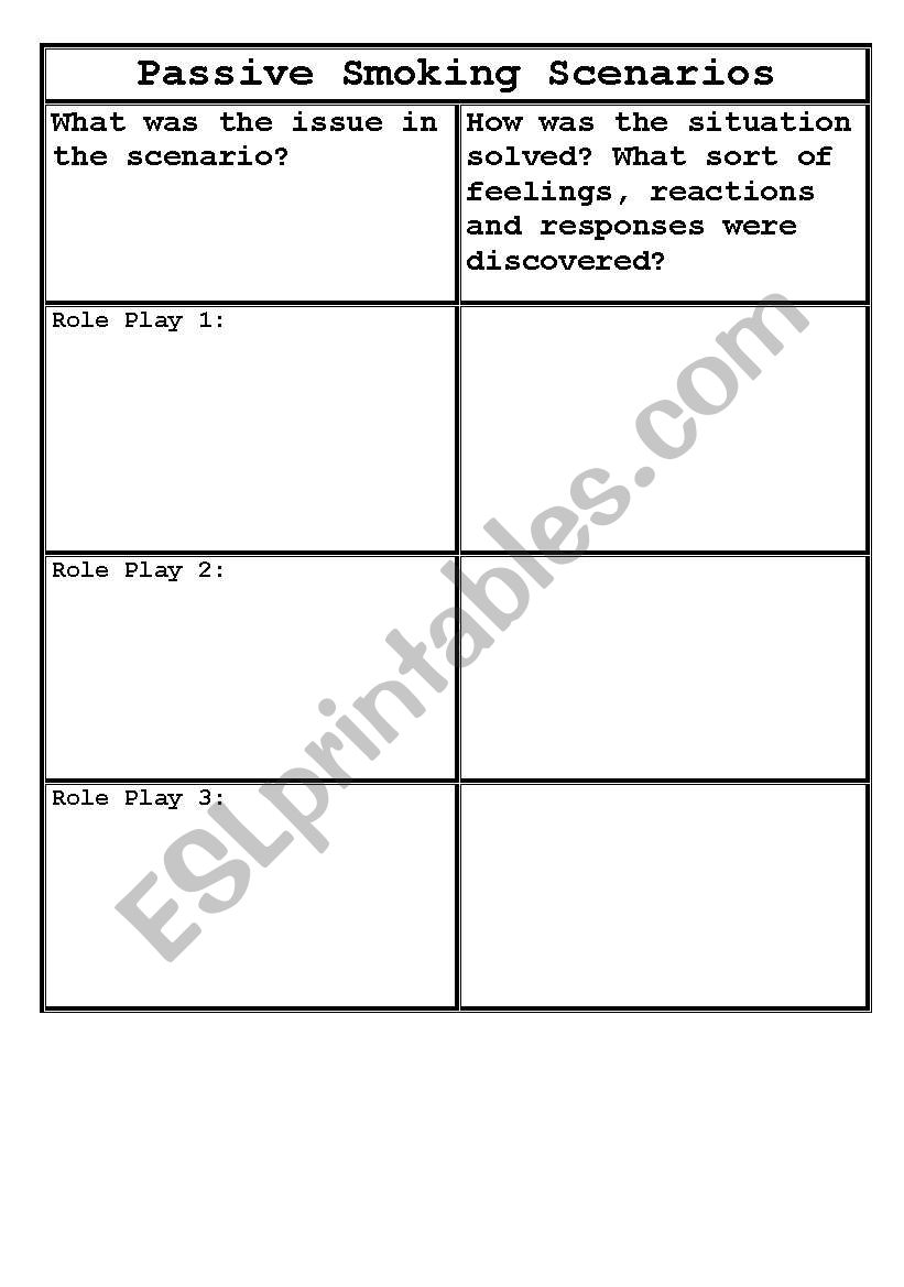 Passive smoking worksheet worksheet