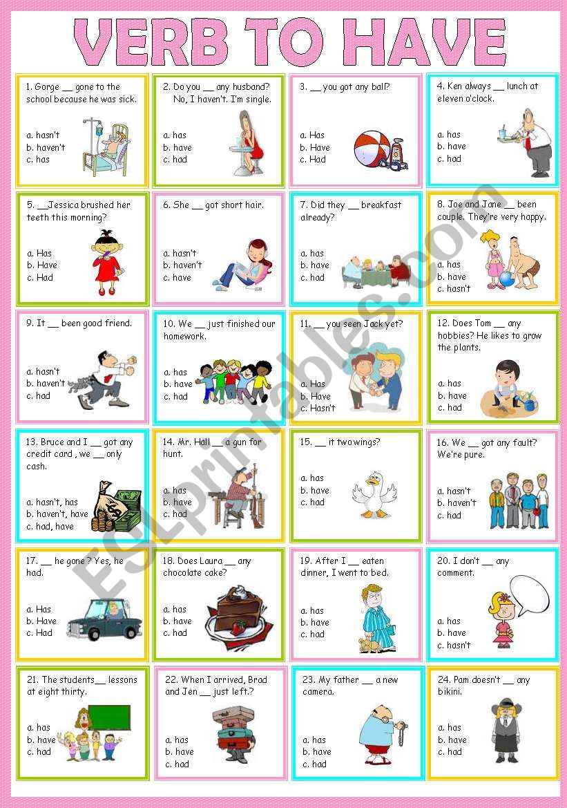 Verb To Have ESL Worksheet By Sweetdreamja