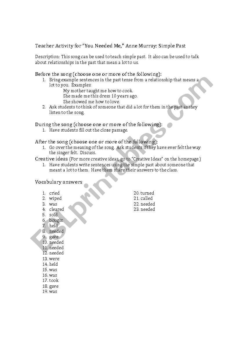 Anne Murray worksheet