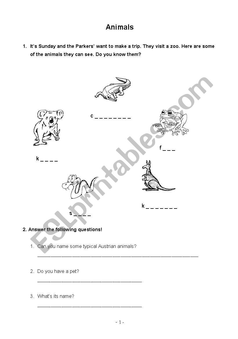 Animals in Australia worksheet