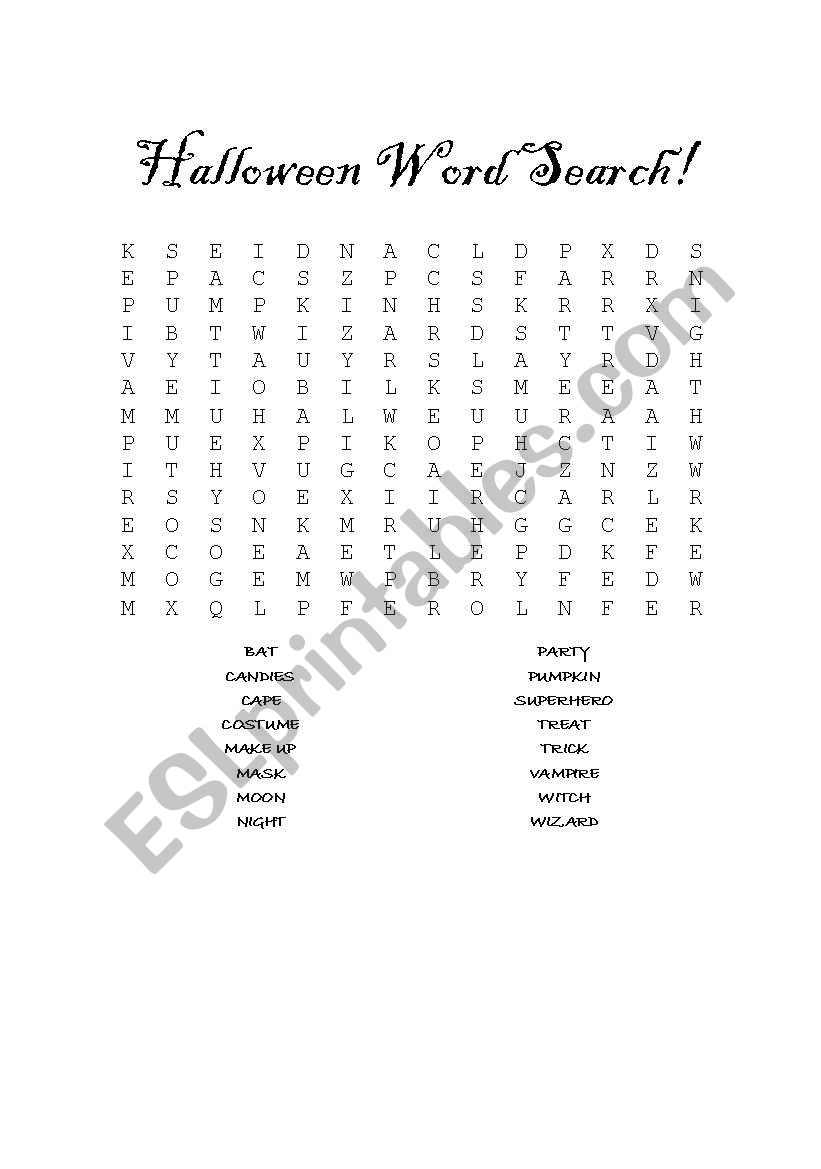 halloween word search worksheet