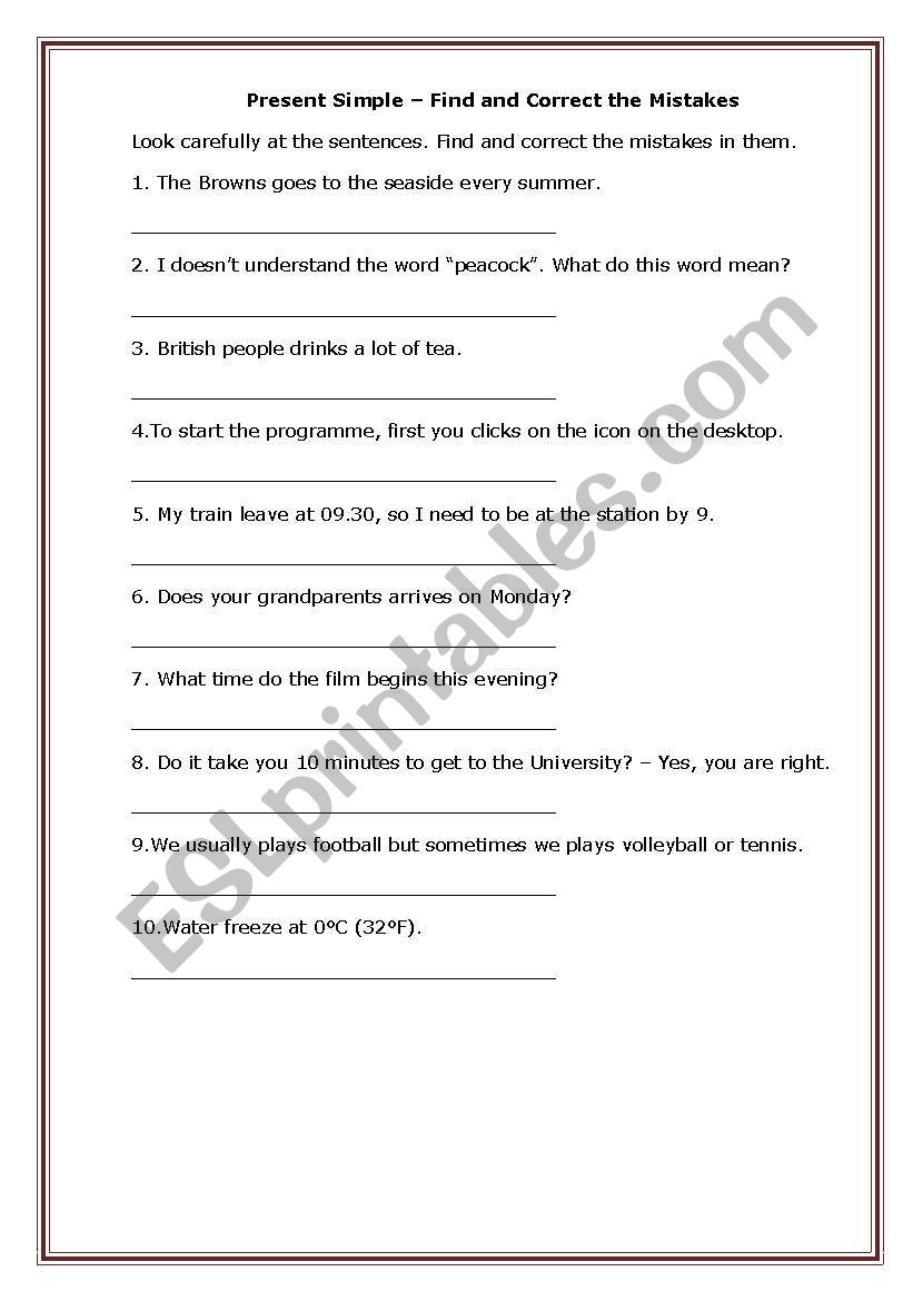 Present simple worksheet