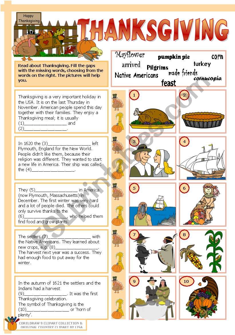 Thanksgiving ESL Worksheet By Tecus