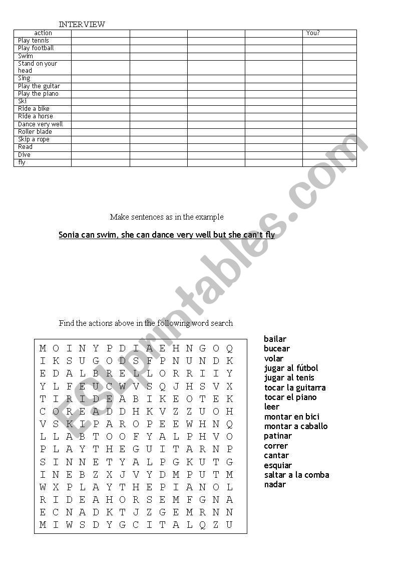 interview and wordsearch worksheet