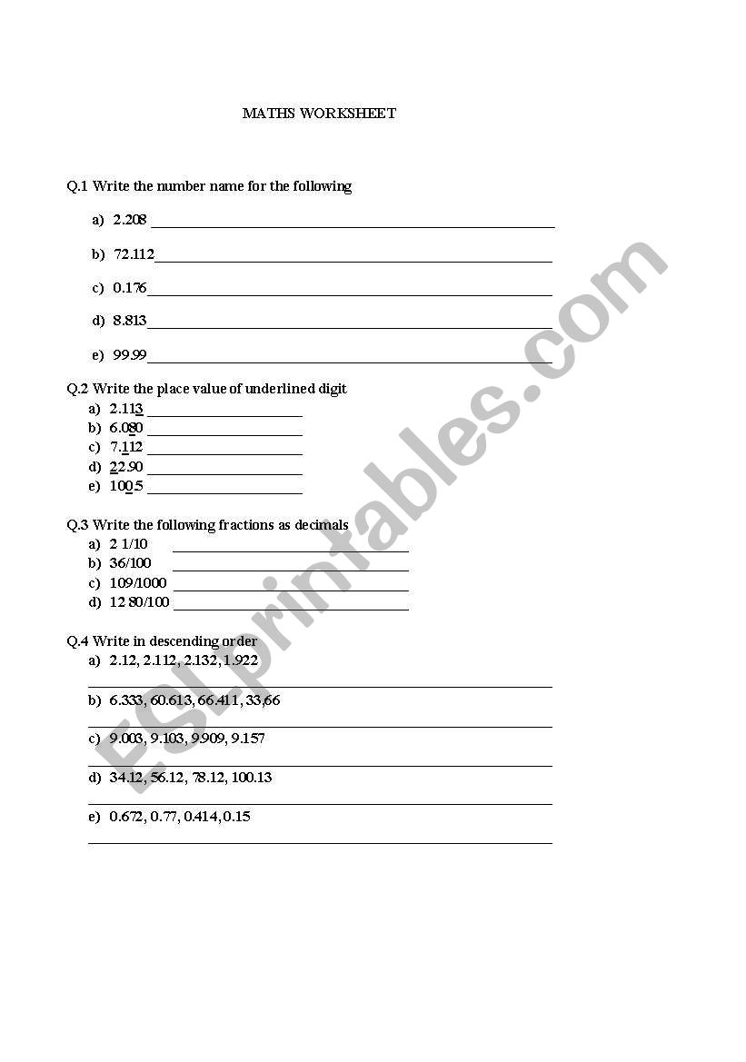 Maths worksheet  worksheet