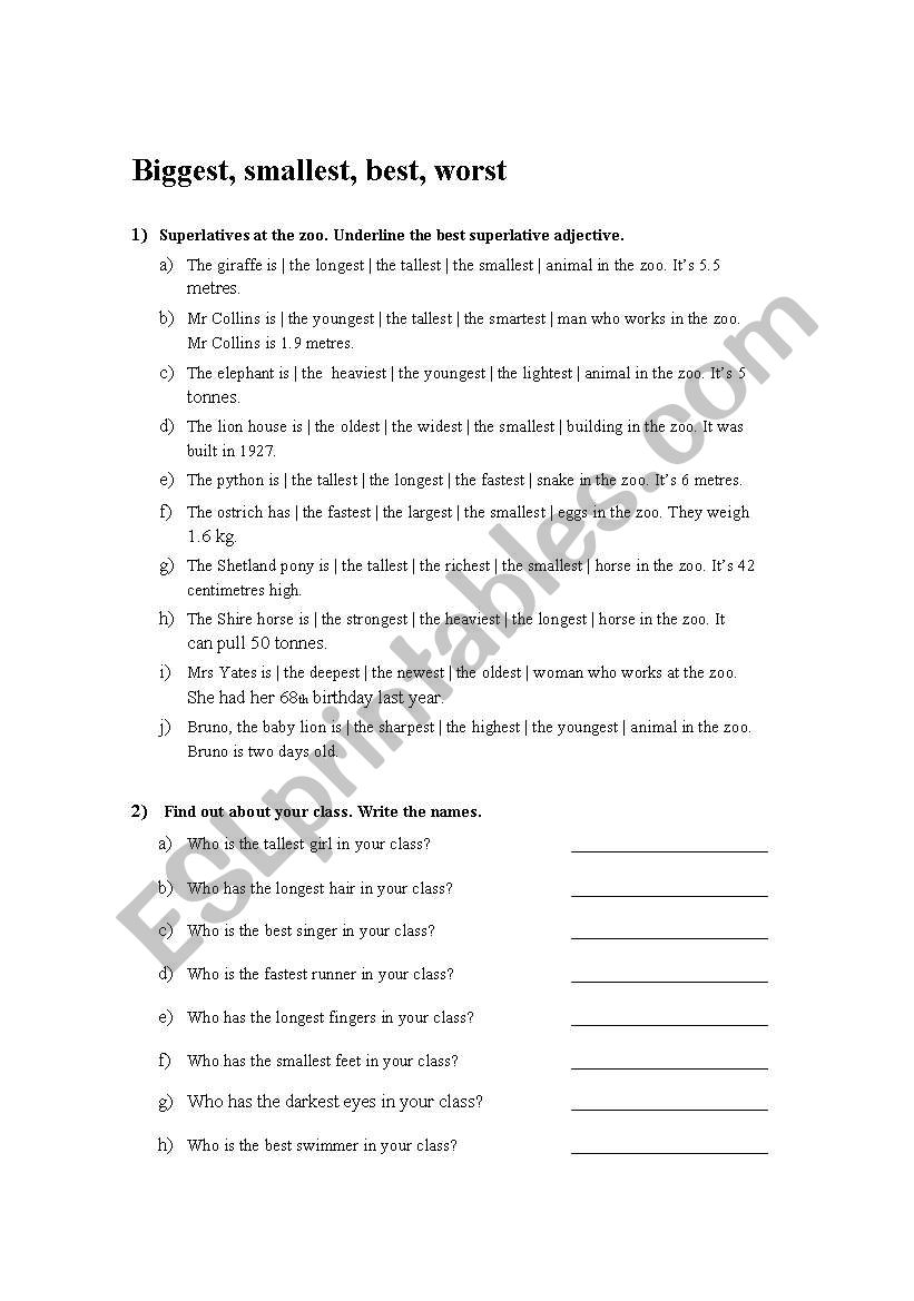 superlatives worksheet