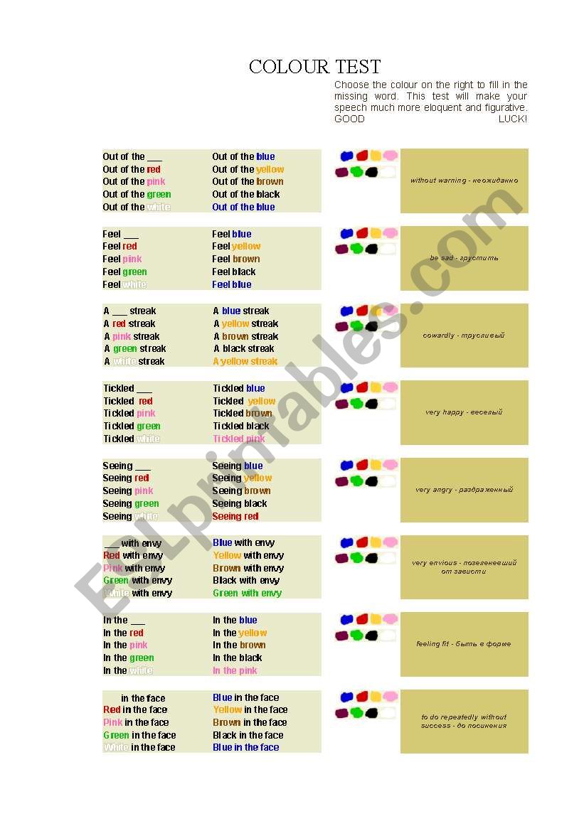 COLOUR TEST worksheet