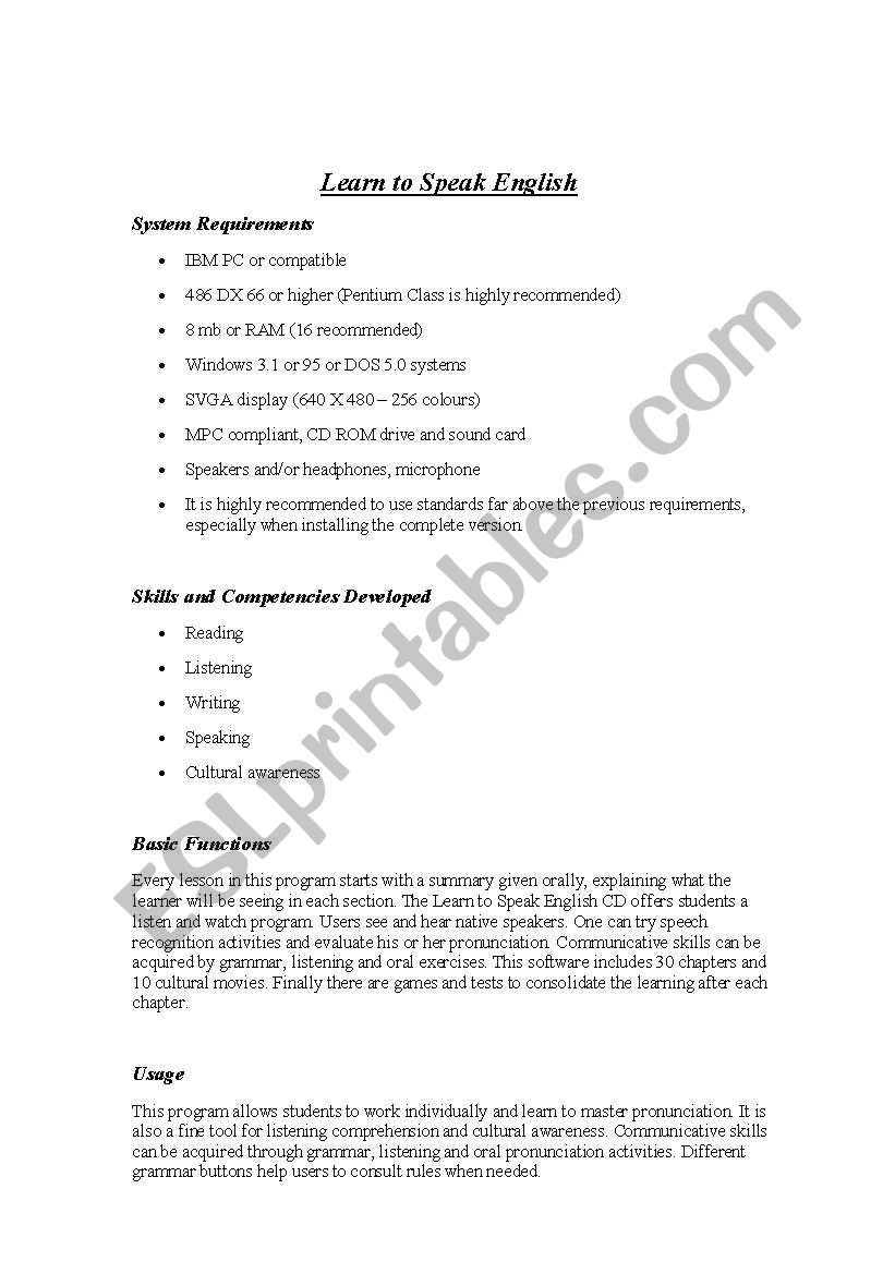 Learn to speak english worksheet