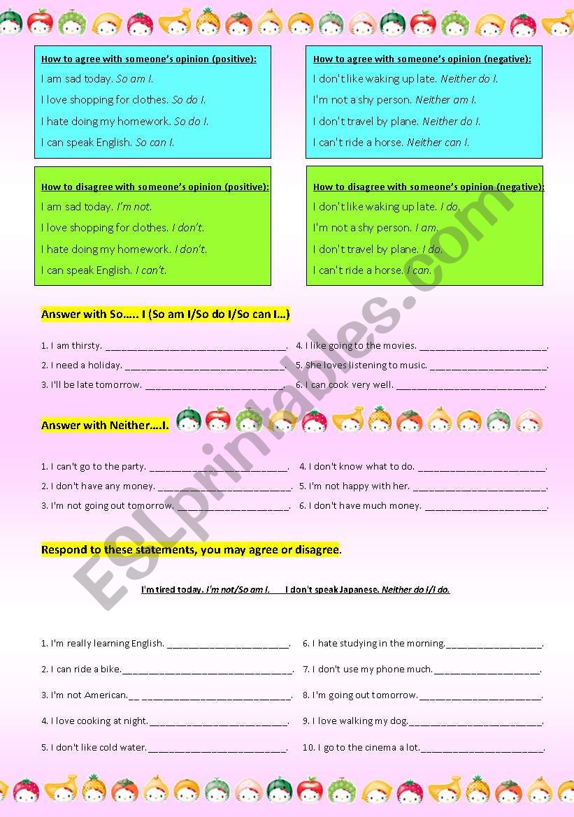 Agree or Disagree with someone´s opinion - ESL worksheet by pvtita