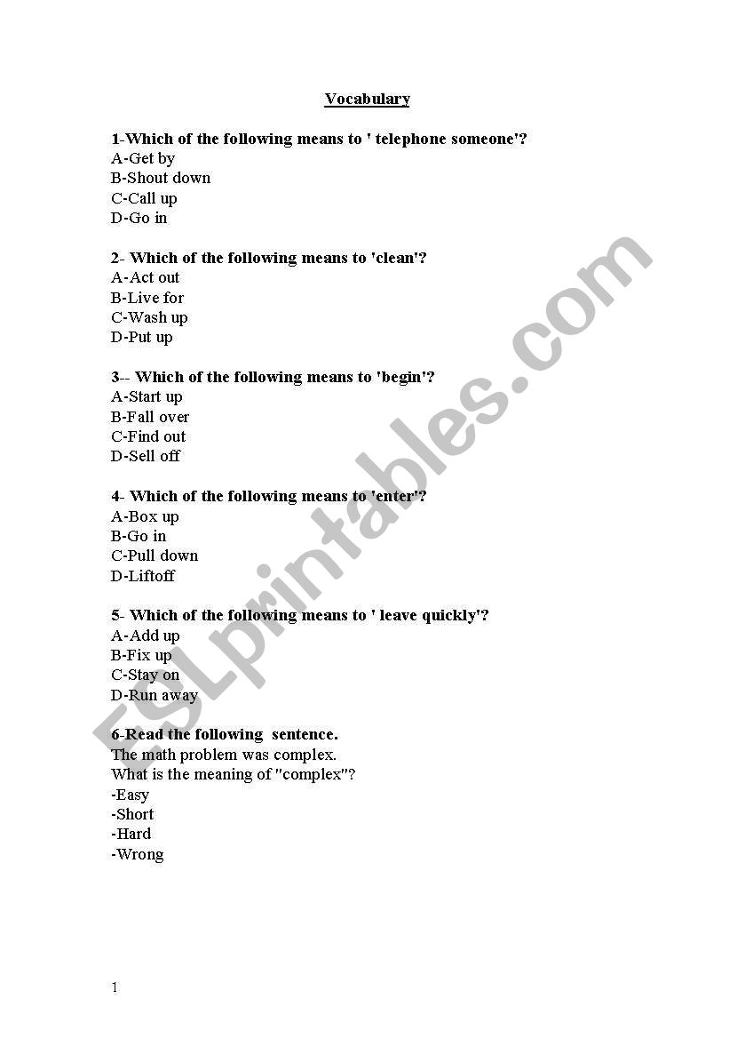 exam worksheet