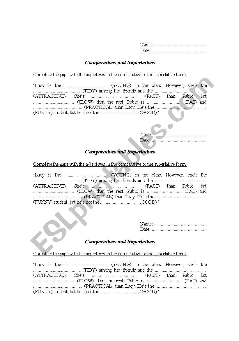 Comparatives and superlatives worksheet