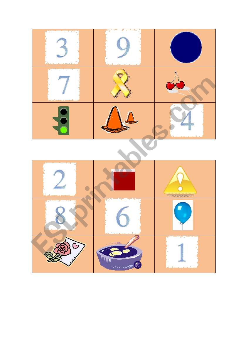 BIngo colours and numbers worksheet