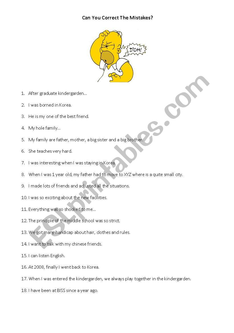 Can you correct the mistakes? worksheet