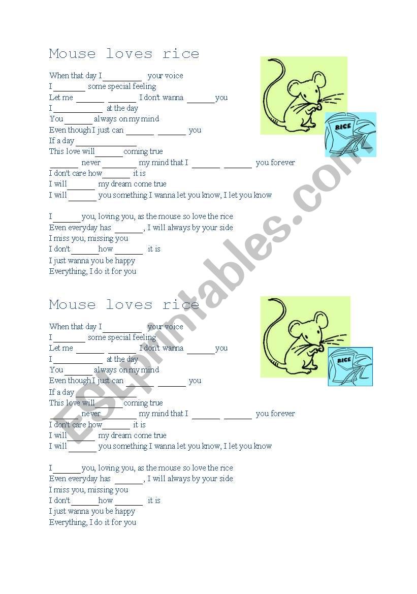 Mouse loves rice worksheet