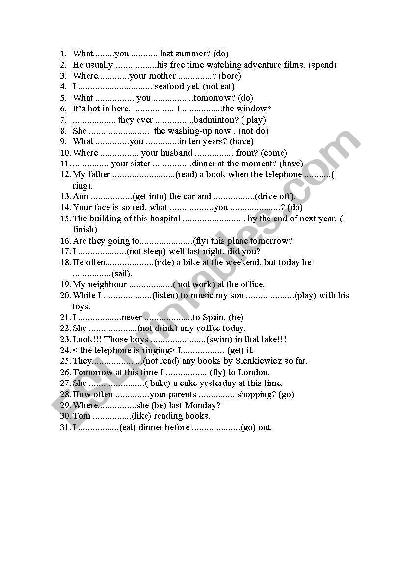 Mixed tenses worksheet