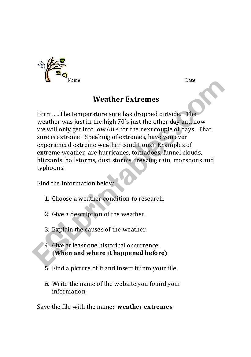 Weather Extremes worksheet