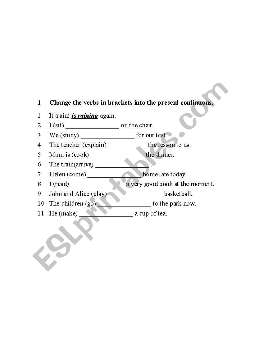 Present Continuous worksheet