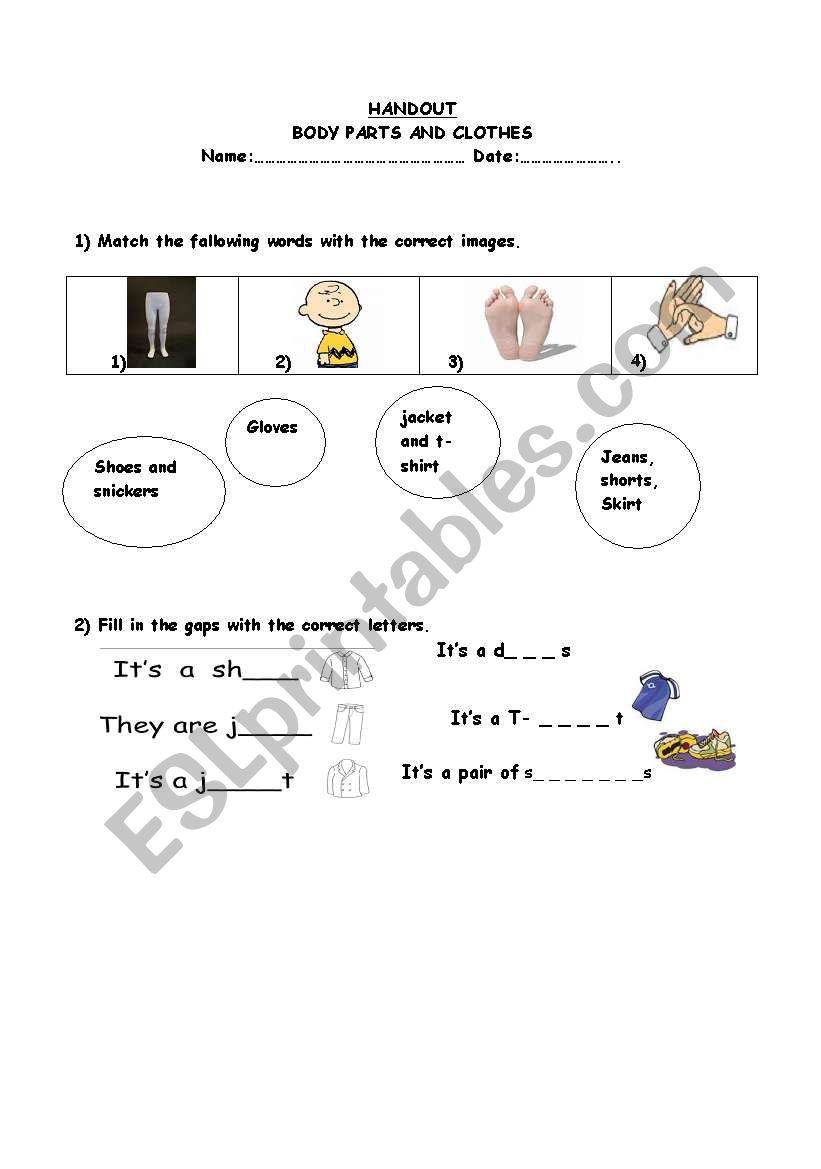 body parts and clothes  worksheet