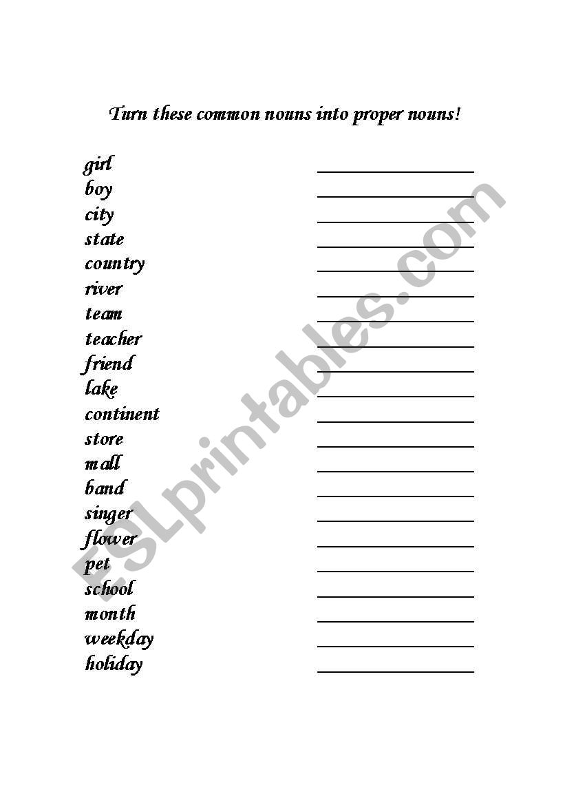 Changing Common Nouns To Proper Nouns ESL Worksheet By Aclink