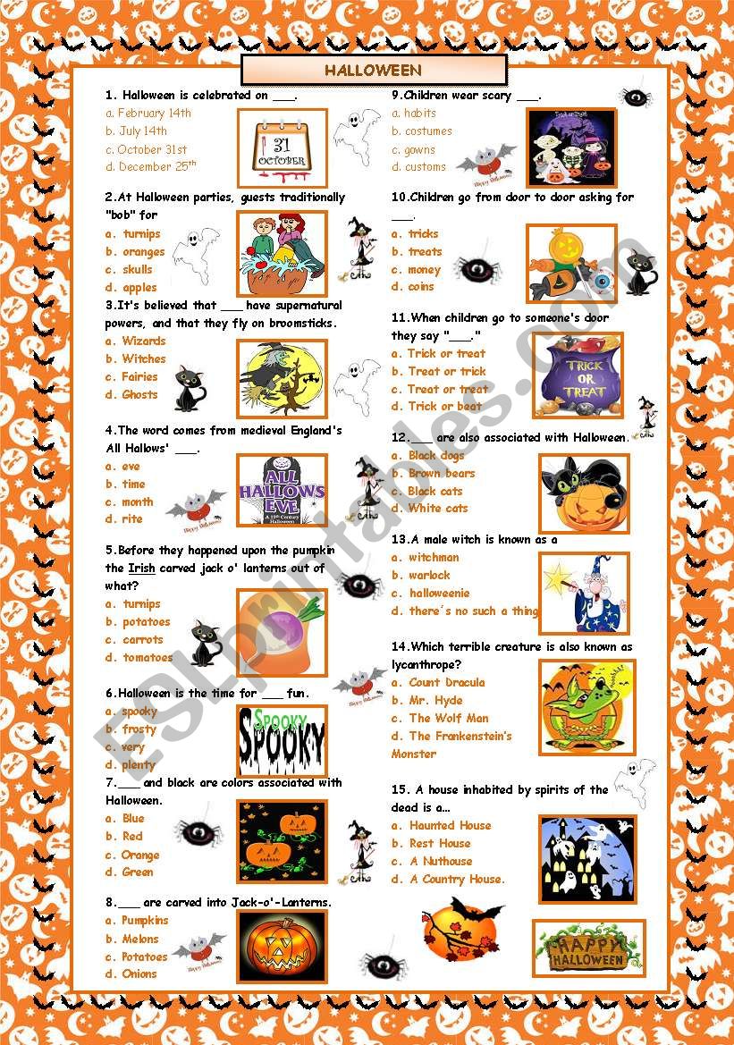 Halloween Quiz! - ESL worksheet by maguyre