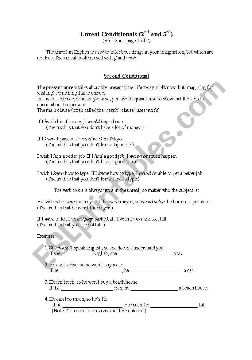 Second and Third Conditionals worksheet