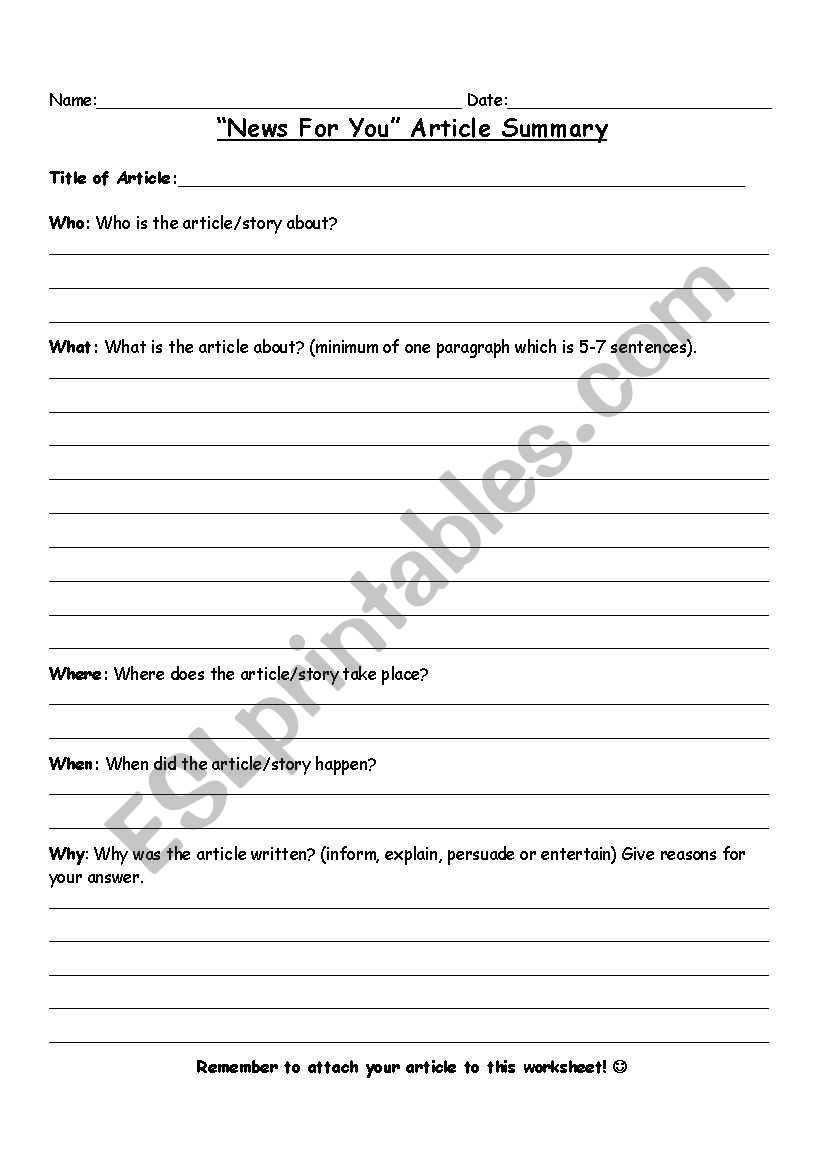 News for You worksheet