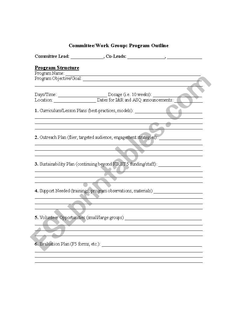 Program Outline worksheet