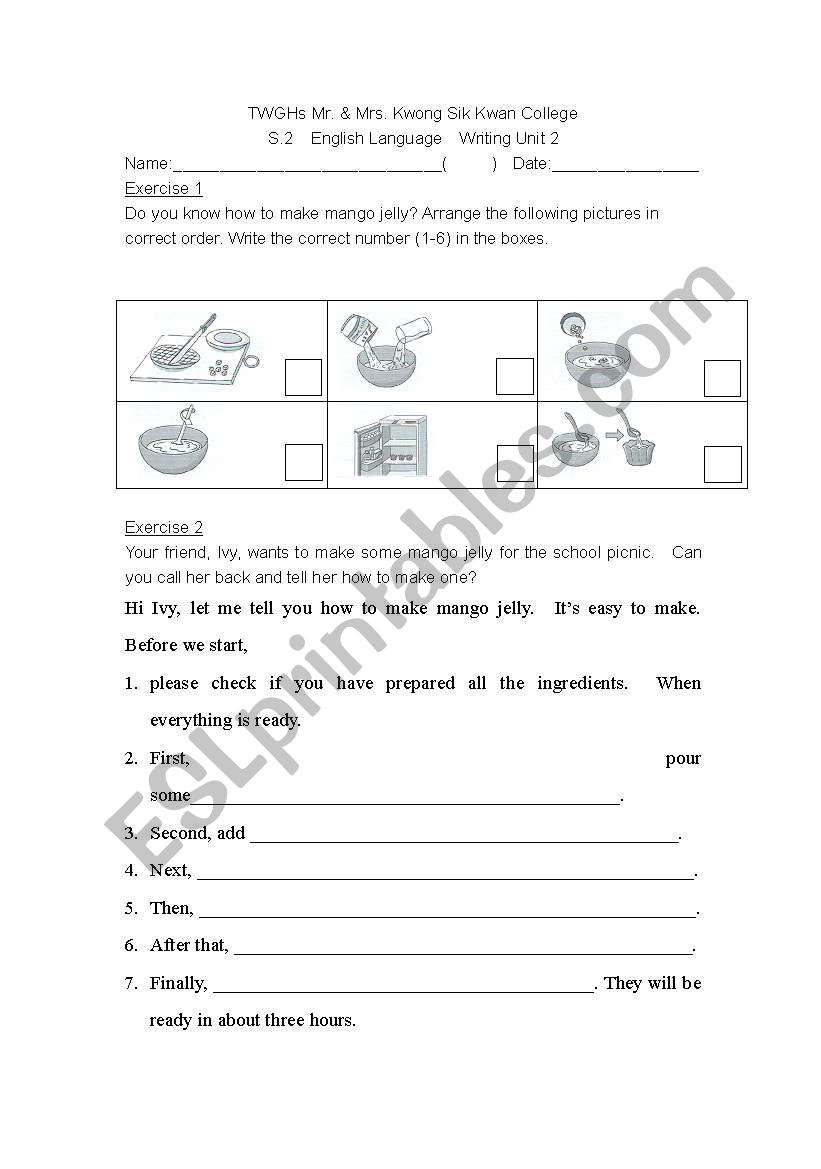 Menu worksheet