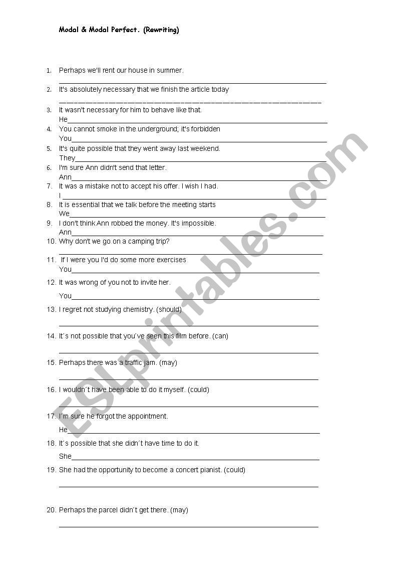 Modal verbs worksheet