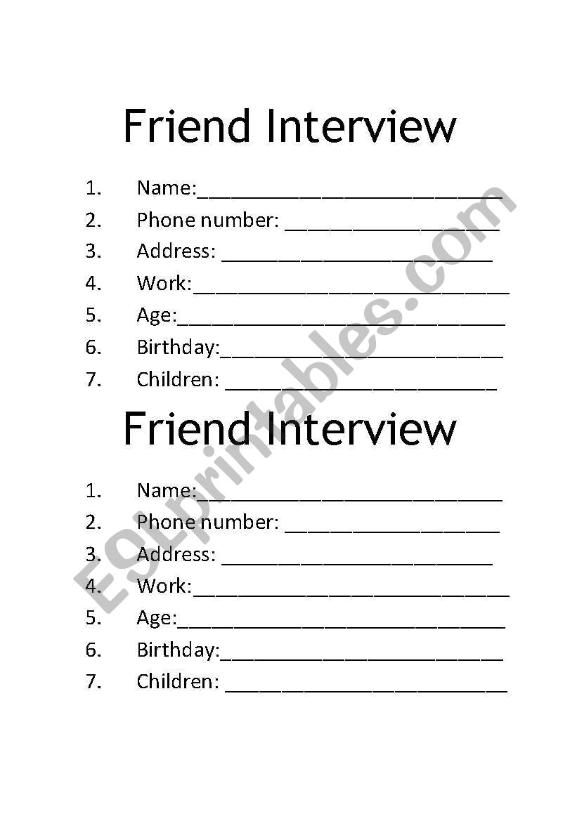 Friend Interview worksheet