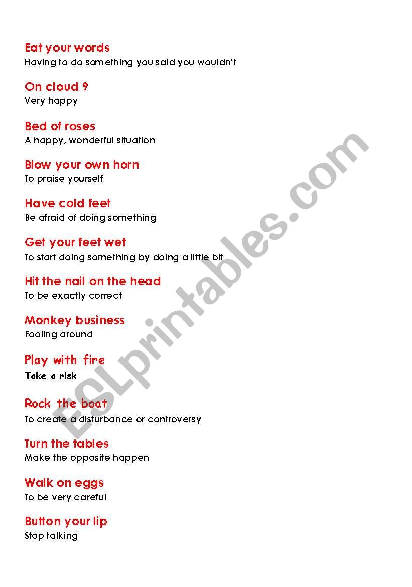 Eat Your Words - Idioms worksheet